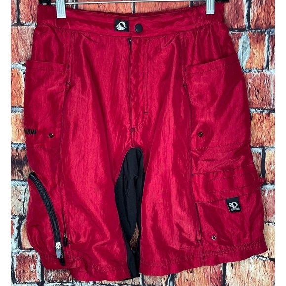 Vintage Pearl Izumi Mens Small Nylon Cycling Zippered Cargo Pockets Shorts Red - Picture 1 of 5